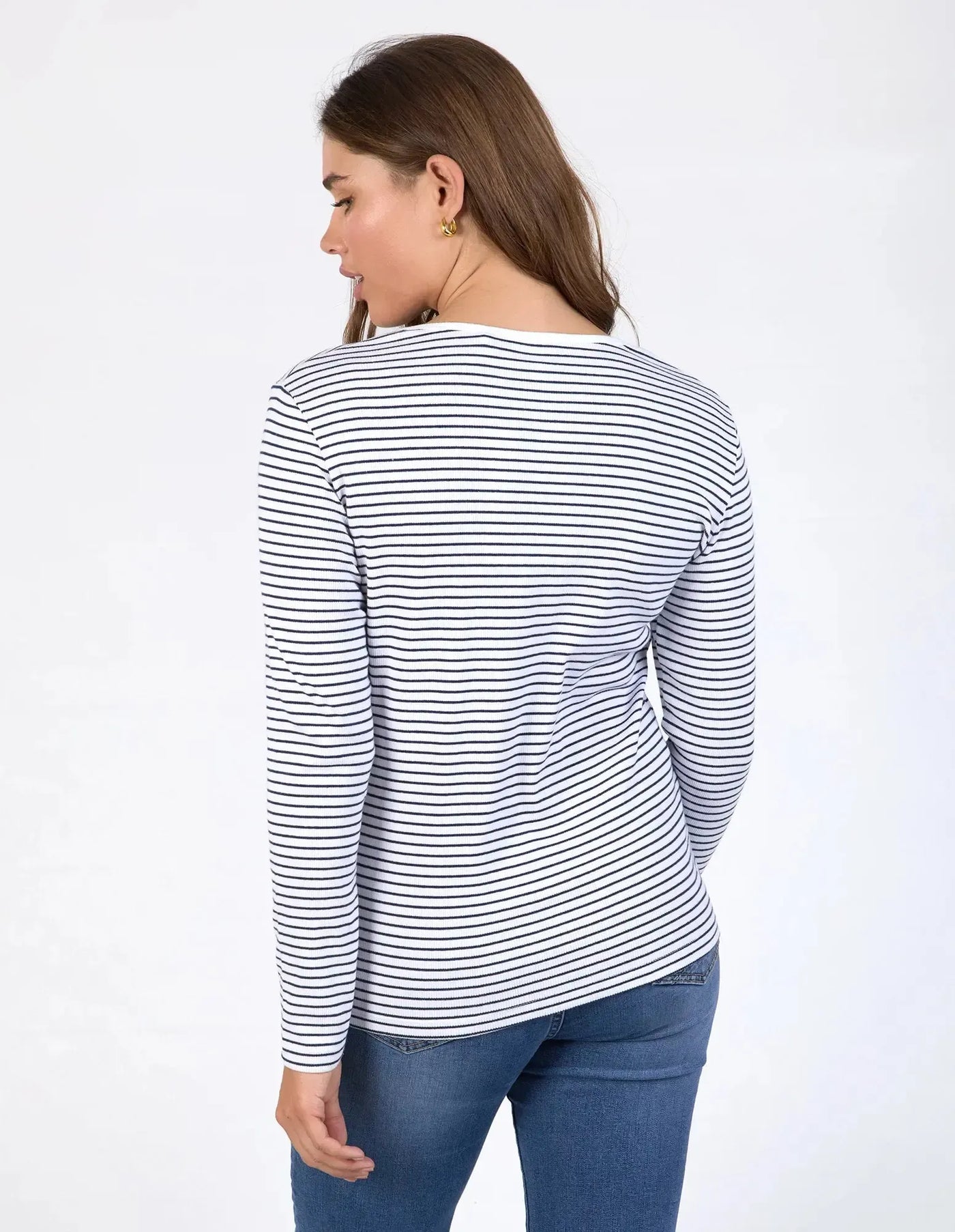 Hayley Rib L/S Tee - White with Navy Stripe-Elm Lifestyle-Lima & Co