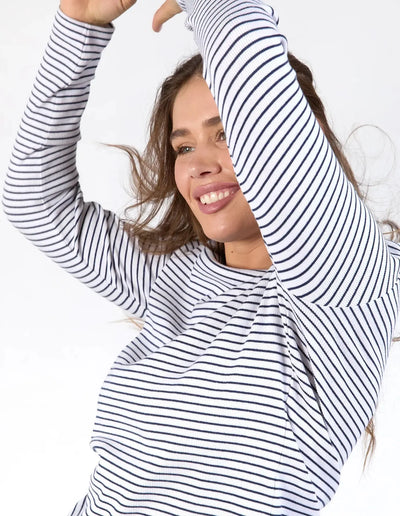 Hayley Rib L/S Tee - White with Navy Stripe-Elm Lifestyle-Lima & Co