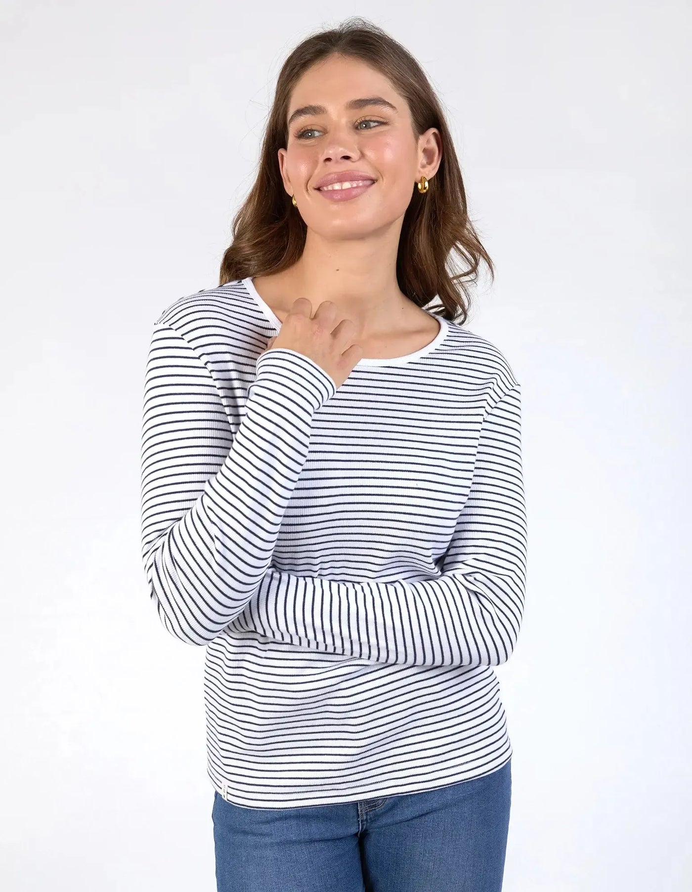 Hayley Rib L/S Tee - White with Navy Stripe-Elm Lifestyle-Lima & Co