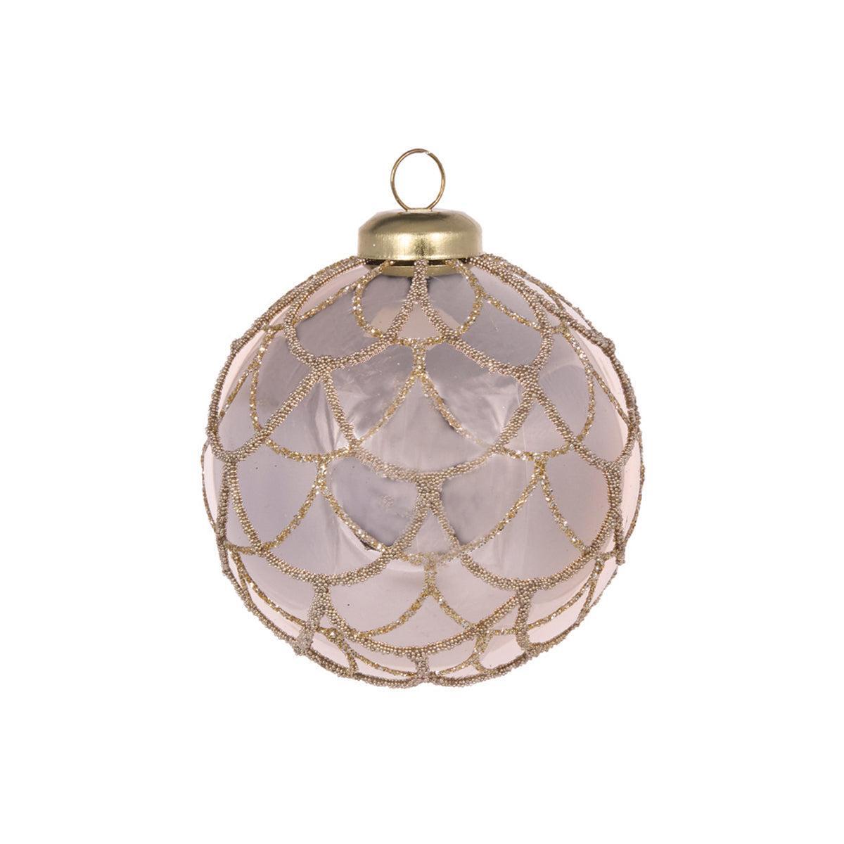 High Shine Champagne Scalloped Glitter Bauble-Holly and Ivy-Lima & Co