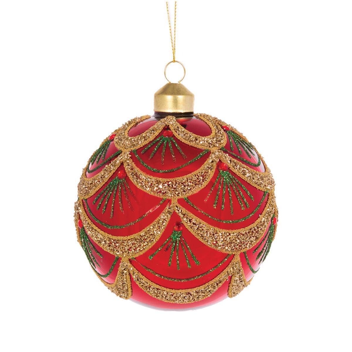 High Shine Red And Green Scalloped Bauble-Holly and Ivy-Lima & Co