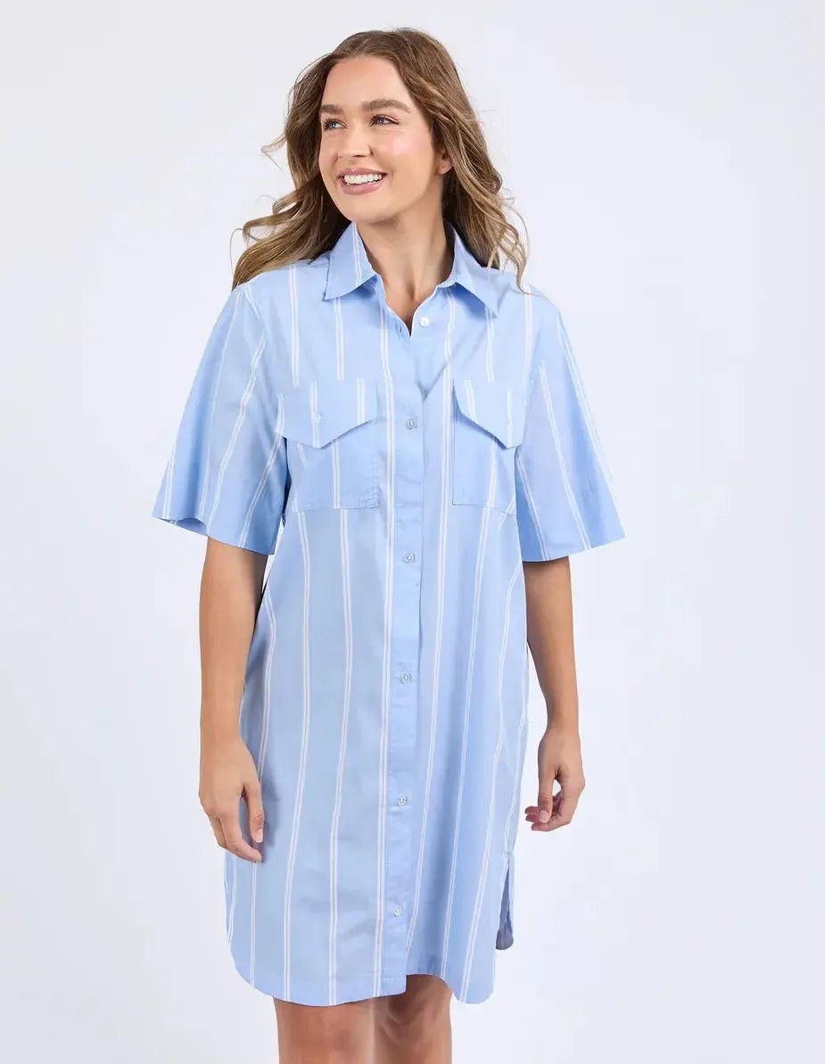 Holiday Shirt Dress - Blue & White Stripe-Foxwood-Lima & Co