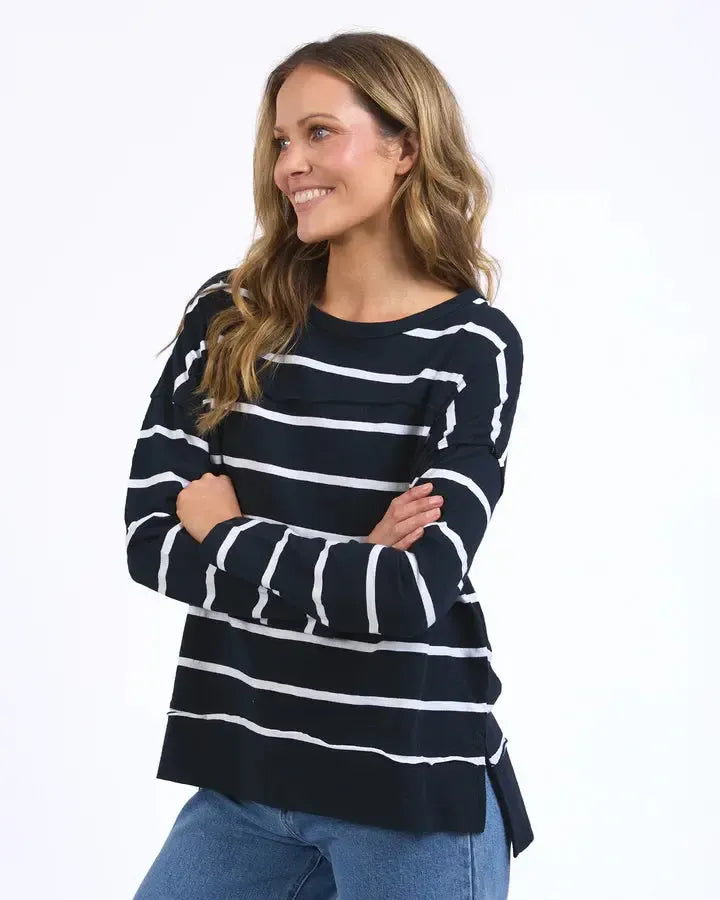 Jyne Stripe Throw On Top - White Navy Stripe-Foxwood-Lima & Co