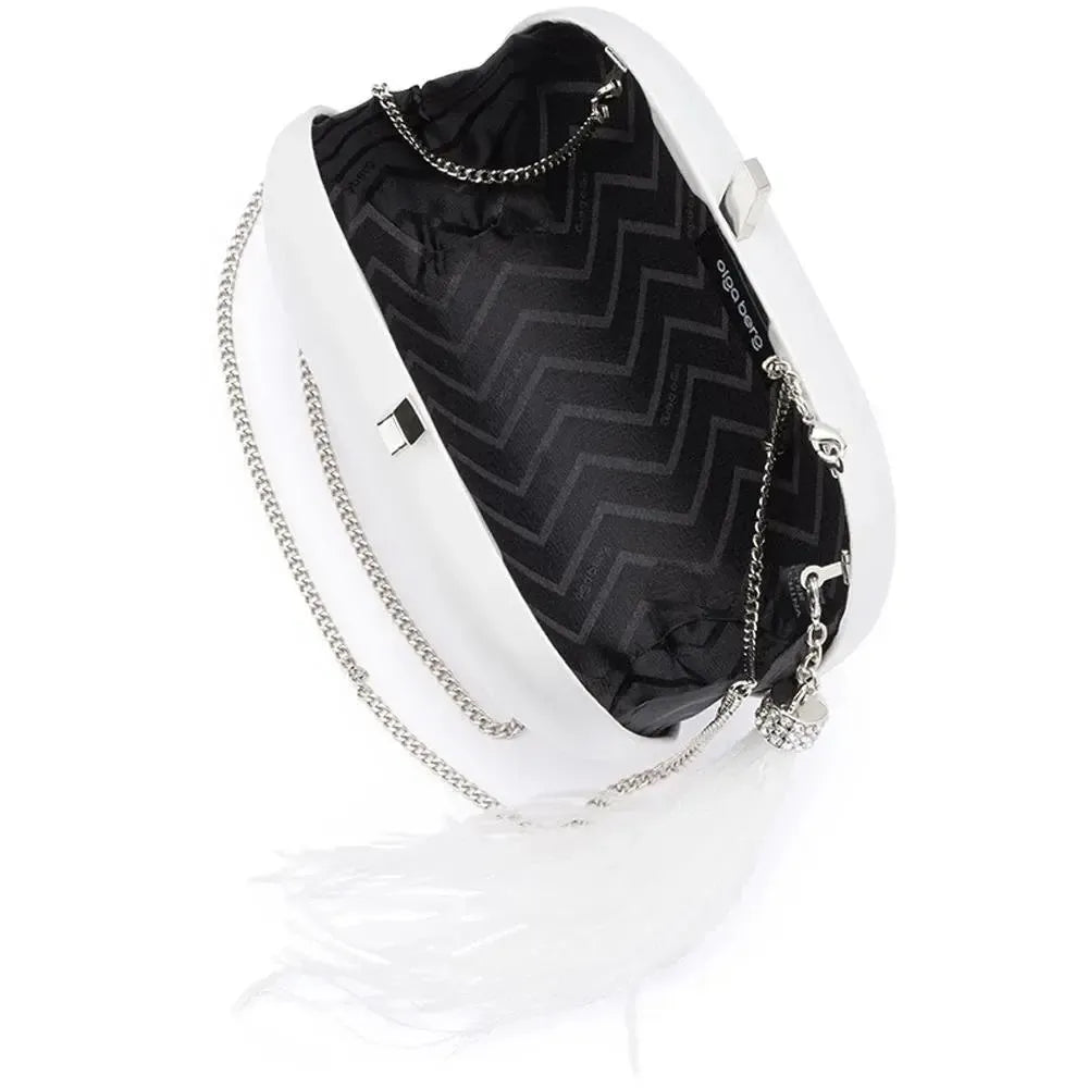 Jenna Feather Tassel Clutch - White/Silver-Olga Berg-Lima & Co