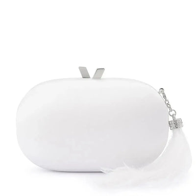 Jenna Feather Tassel Clutch - White/Silver-Olga Berg-Lima & Co