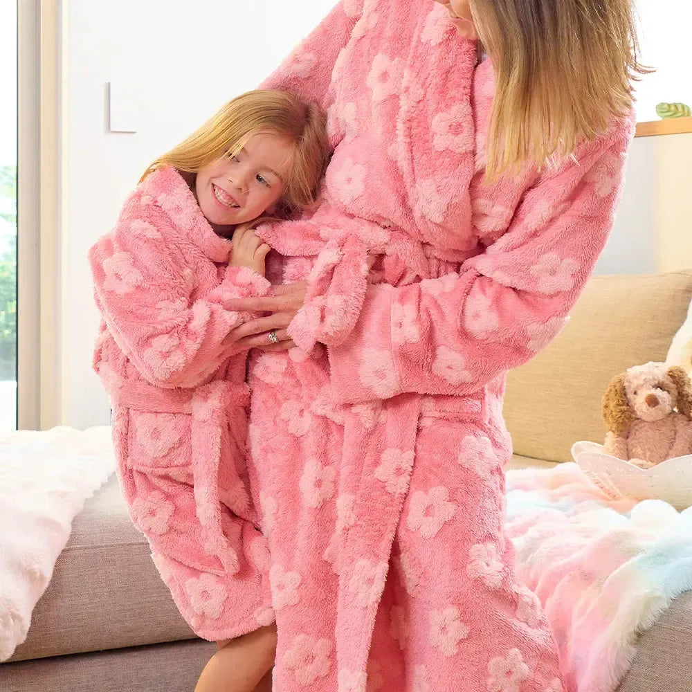 Kids Bath Robe - Embossed Flower Dark Pink – Lima & Co