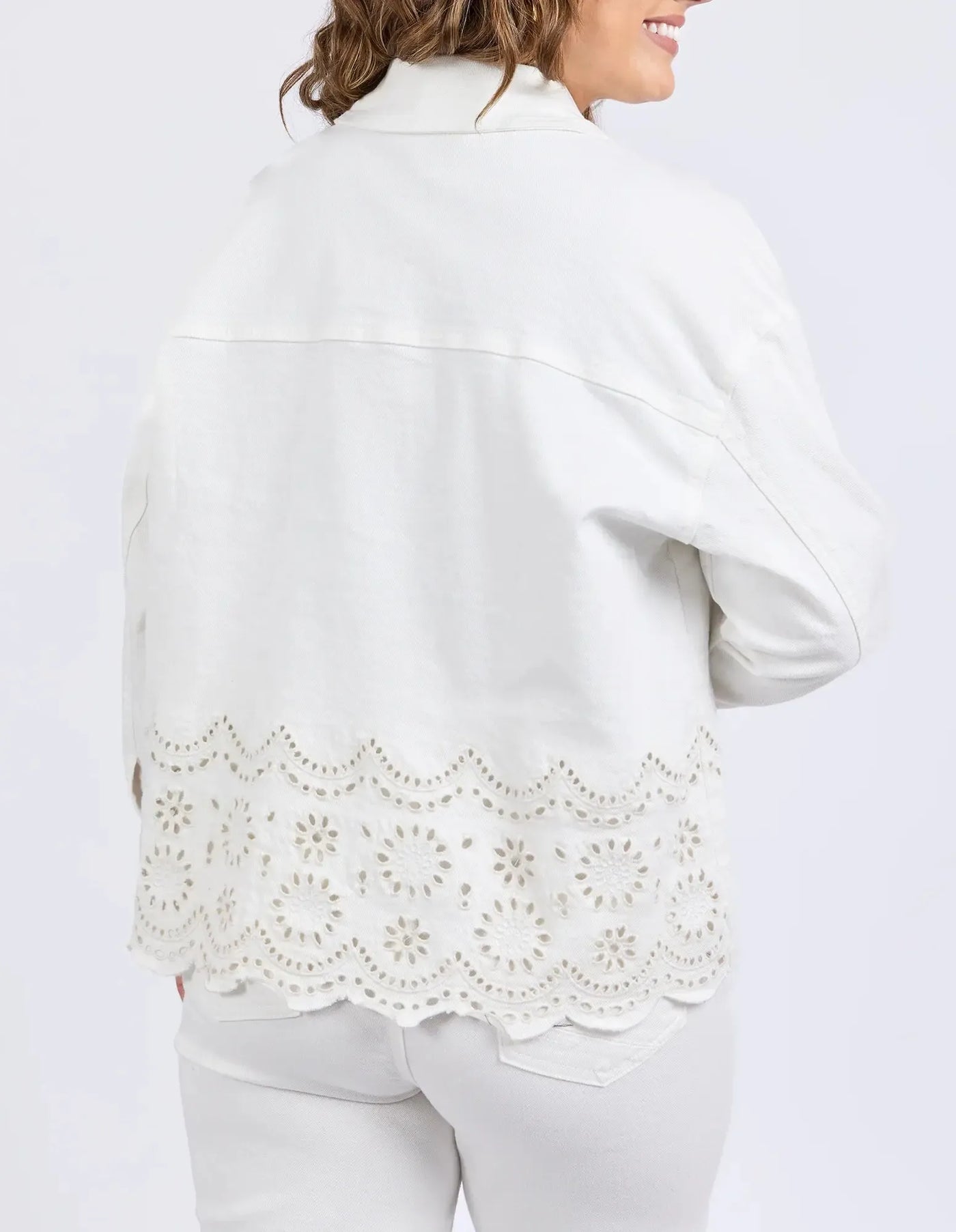 Lace Denim Jacket - Vintage White-Elm Lifestyle-Lima & Co