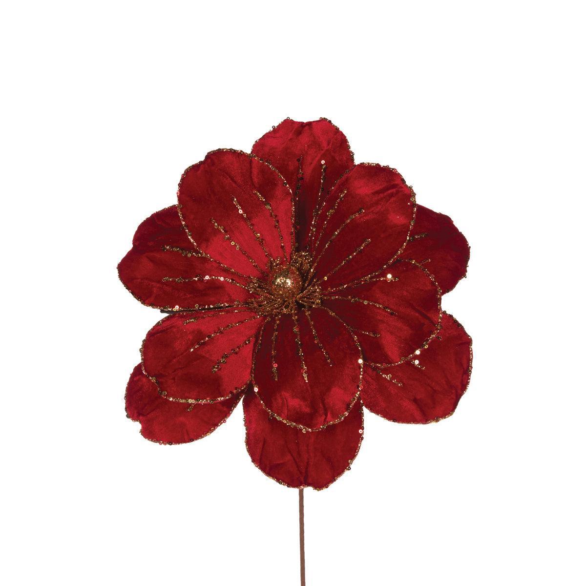 Large Red Velour Magnolia-Holly and Ivy-Lima & Co