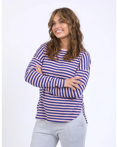 Lauren L/S Stripe Tee - Deep Blue and Blush Stripe-Elm Lifestyle-Lima & Co