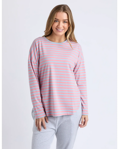 Lauren L/S Stripe Tee - Sky Blue/Charm Pink Stripe-Elm Lifestyle-Lima & Co
