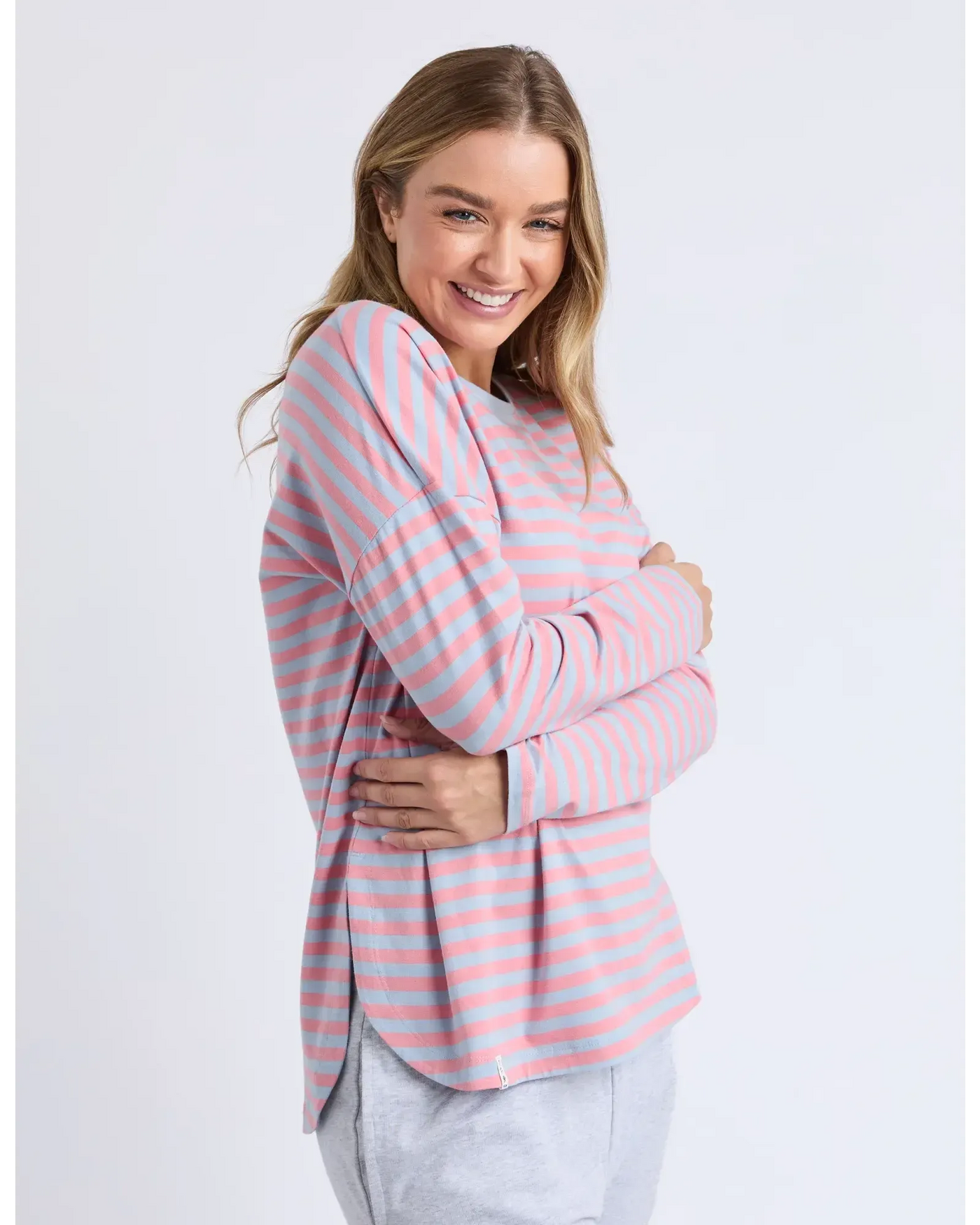 Lauren L/S Stripe Tee - Sky Blue/Charm Pink Stripe-Elm Lifestyle-Lima & Co