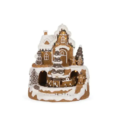 Led Piped Gingerbread Village With Train-Holly and Ivy-Lima & Co
