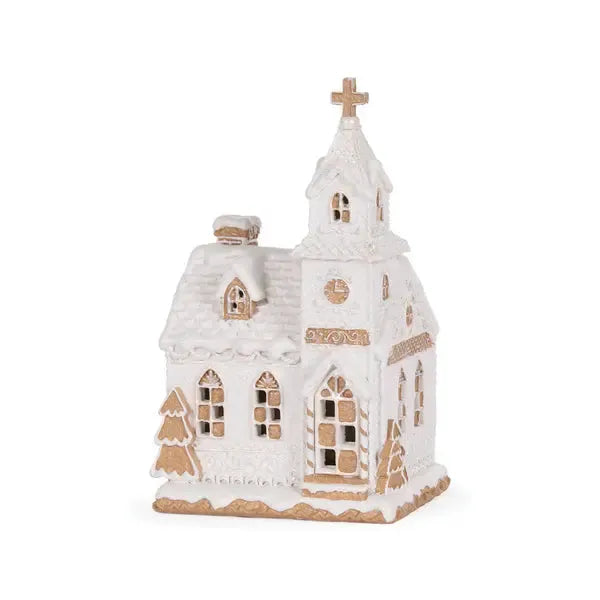 Led White Gingerbread Church-Holly and Ivy-Lima & Co