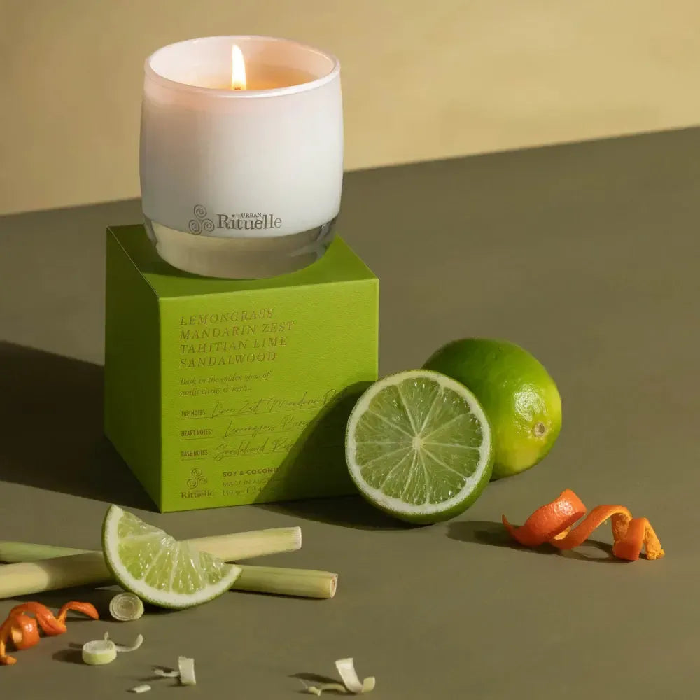 Lemongrass Mandarin Zest Tahitian Lime Sandal Candle - 140g-Urban Rituelle-Lima & Co