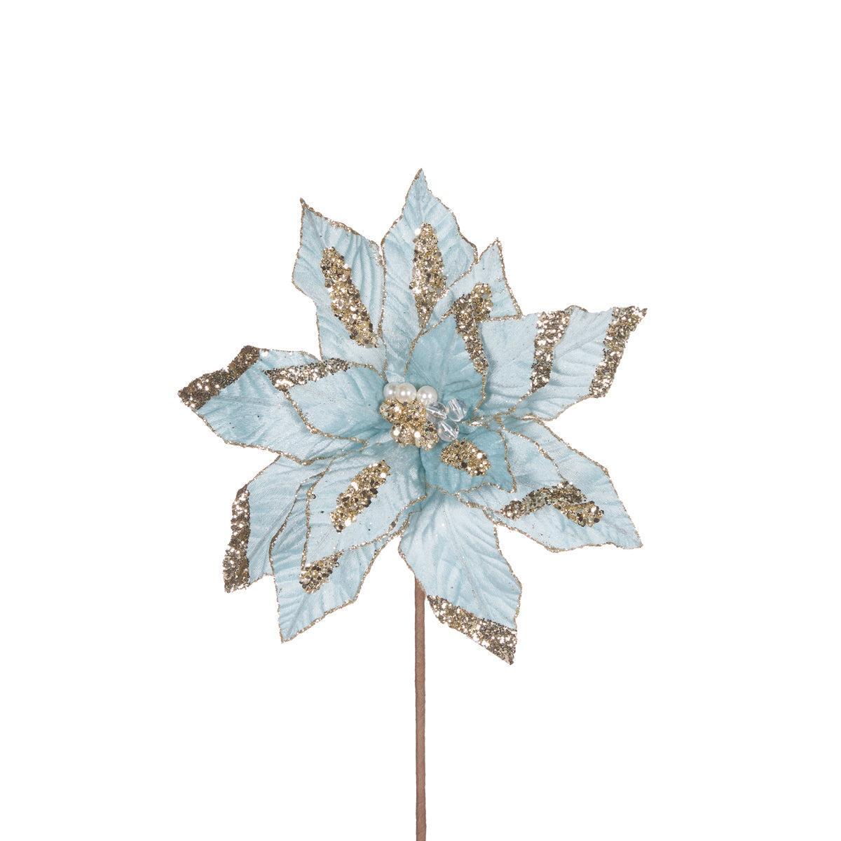 Light Blue Velvet Poinsettia-Holly and Ivy-Lima & Co