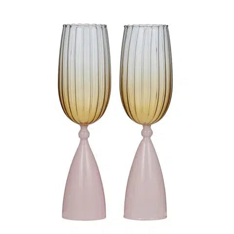 Lille S/2 Glass Flute - Amber/Pink-Coast to Coast-Lima & Co