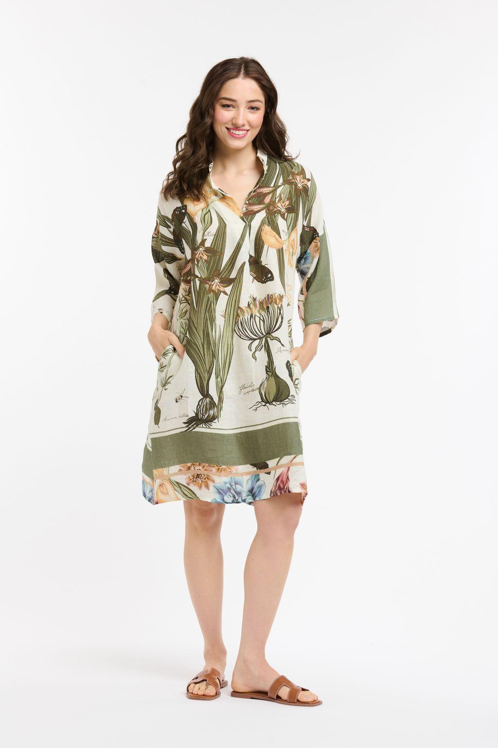 Linen Flower Dress - Khaki-Urban Luxury-Lima & Co