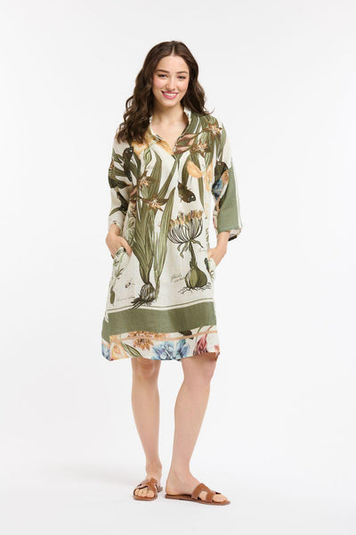 Linen Flower Dress - Khaki-Urban Luxury-Lima & Co