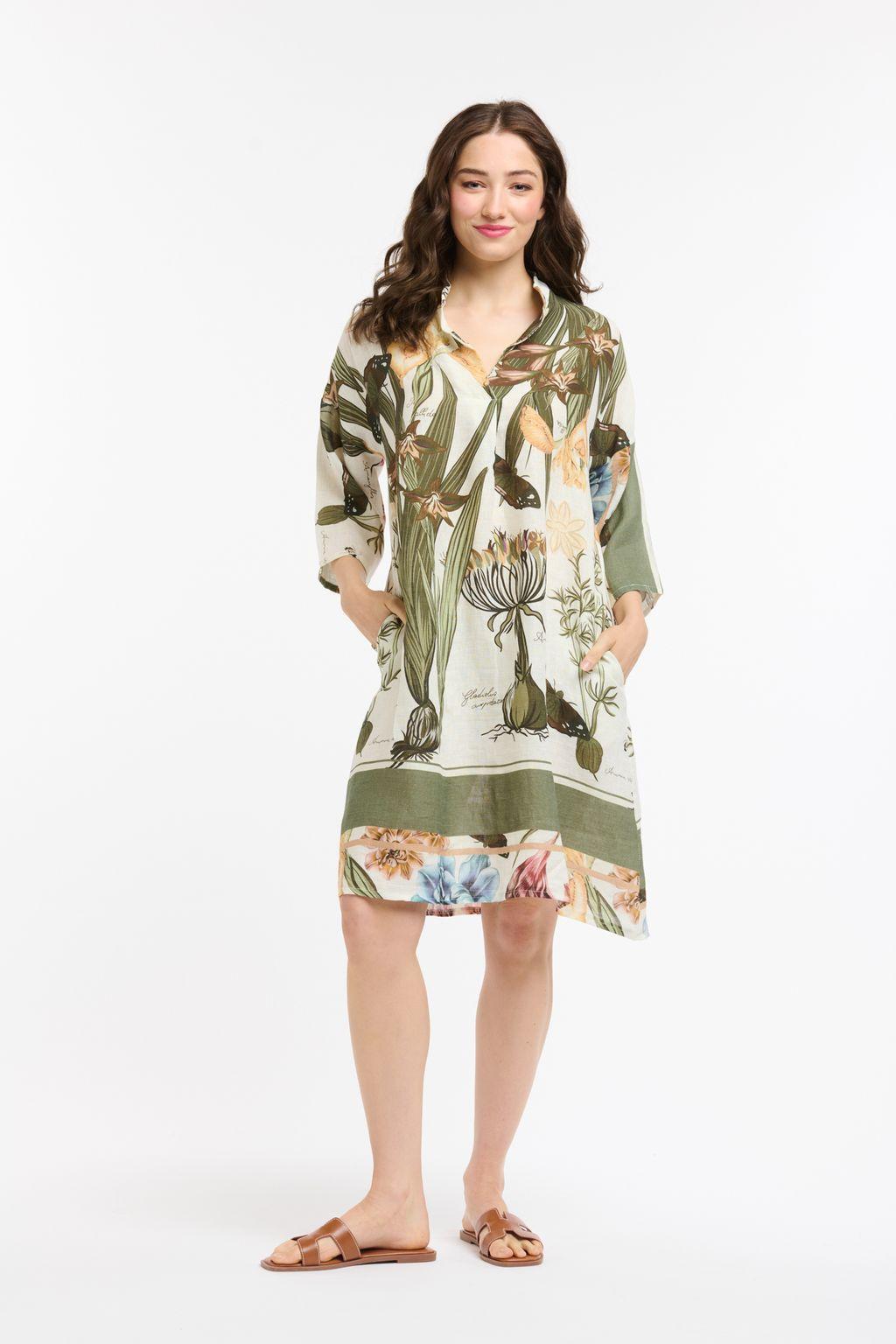 Linen Flower Dress - Khaki-Urban Luxury-Lima & Co