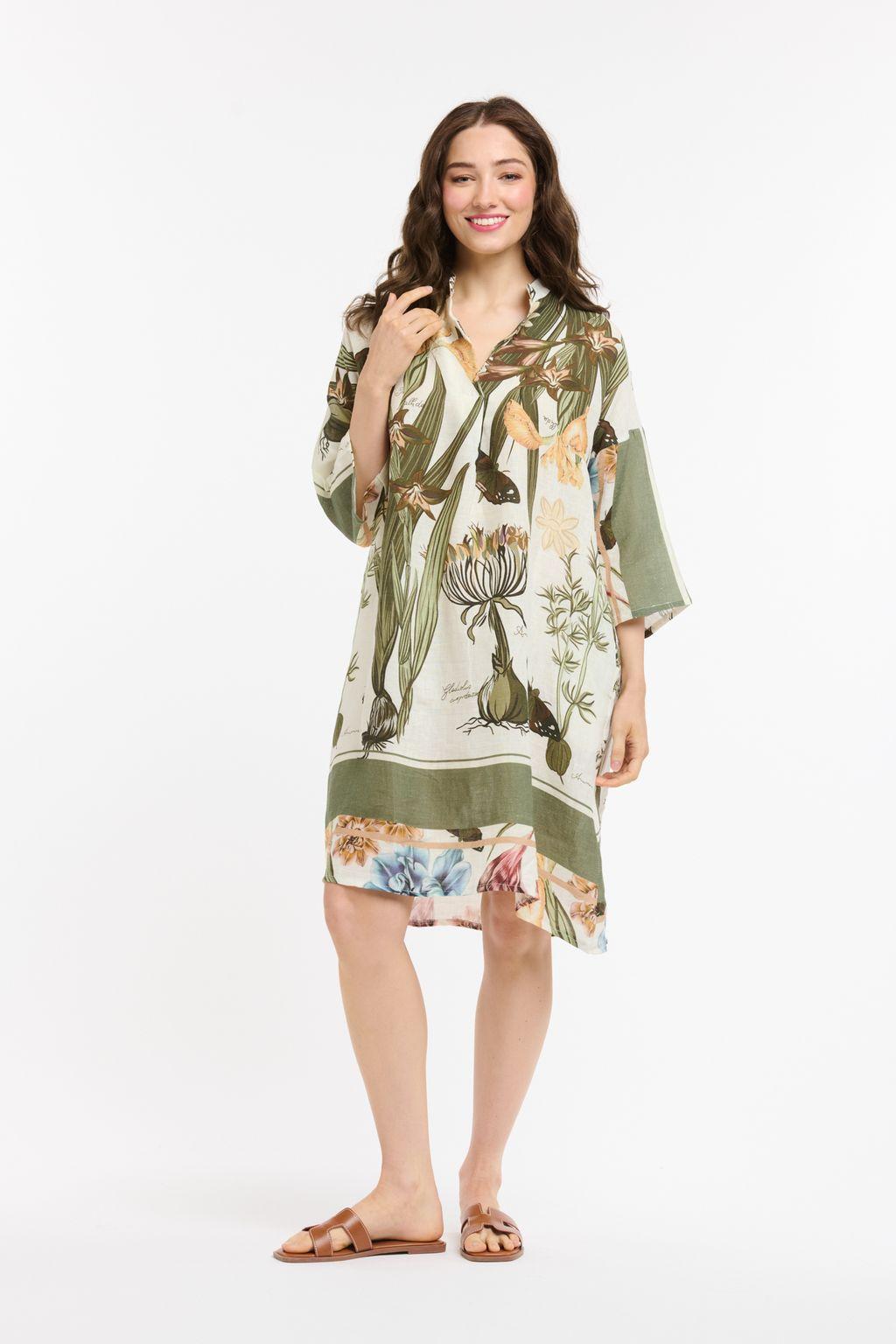 Linen Flower Dress - Khaki-Urban Luxury-Lima & Co