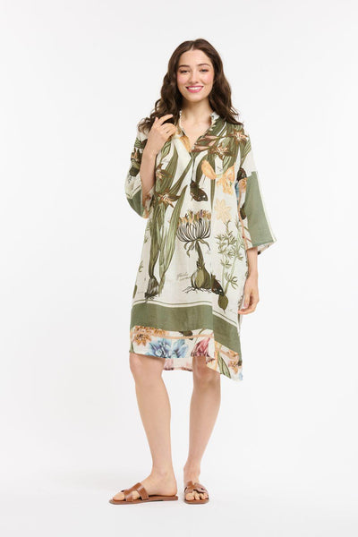 Linen Flower Dress - Khaki-Urban Luxury-Lima & Co