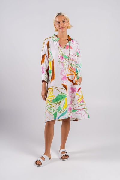 Linen Full Sleeve Dress - Botanical Print-Wear Colour-Lima & Co