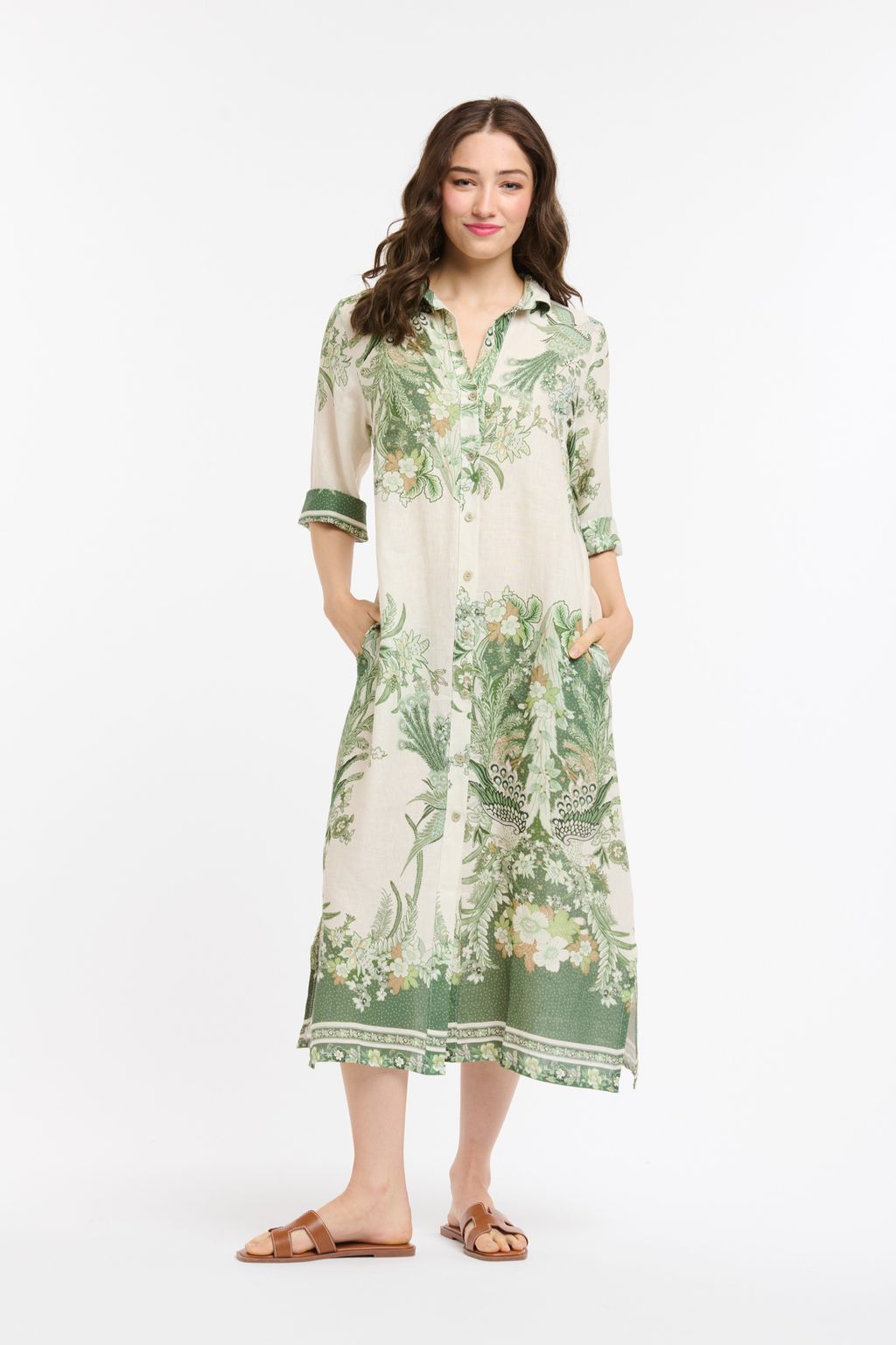 Linen Printed Dress - Cream/Green-Urban Luxury-Lima & Co