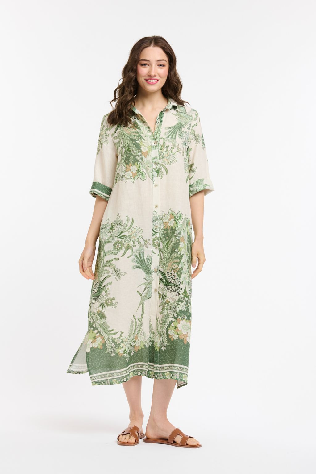 Linen Printed Dress - Cream/Green-Urban Luxury-Lima & Co