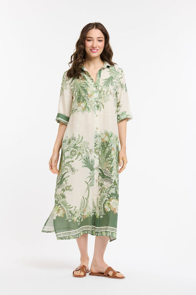Linen Printed Dress - Cream/Green-Urban Luxury-Lima & Co