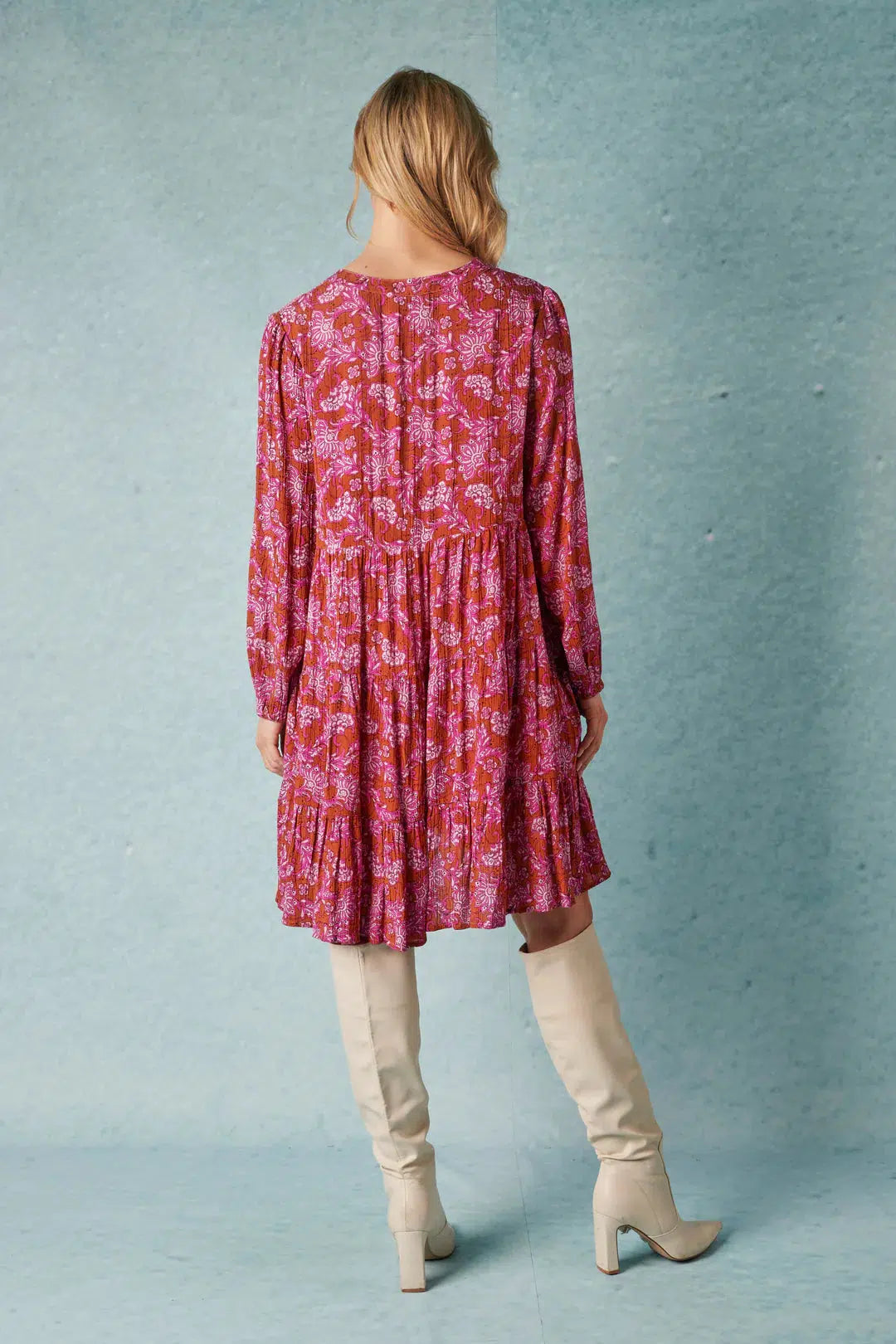 Long Sleeve Tiered Dress - Vine Floral Print-Ellis and Dewey-Lima & Co