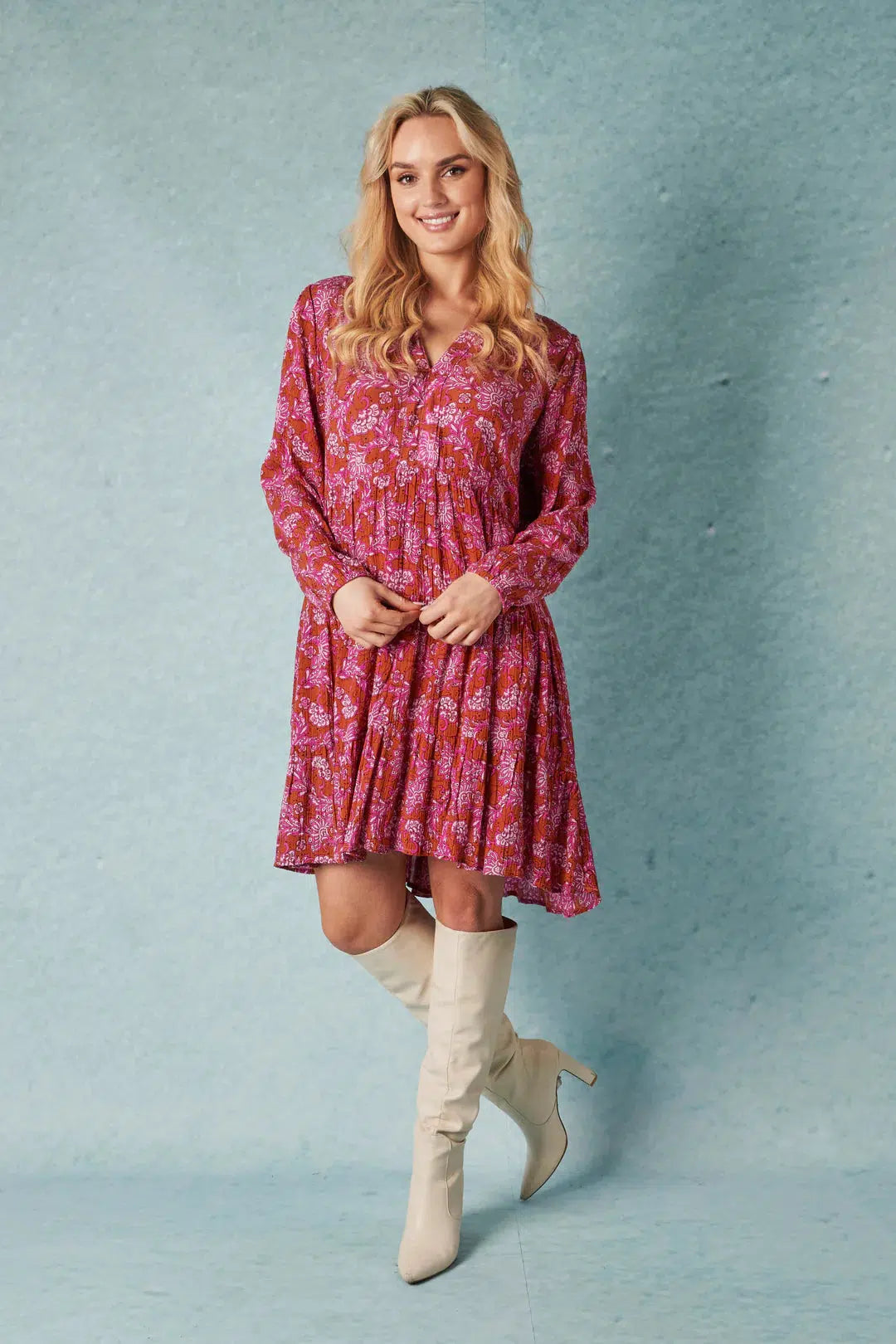 Long Sleeve Tiered Dress - Vine Floral Print-Ellis and Dewey-Lima & Co