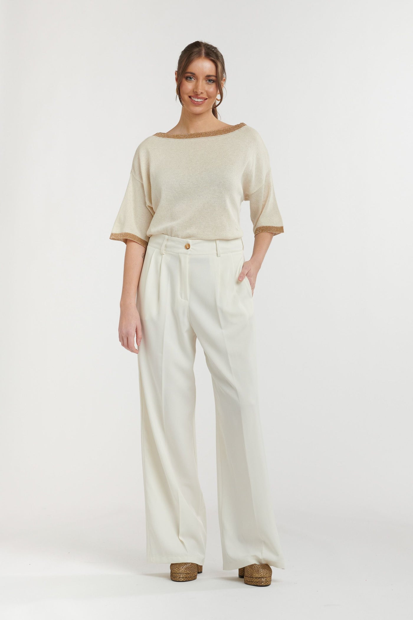 Lurex Knit Top - Beige-Urban Luxury-Lima & Co