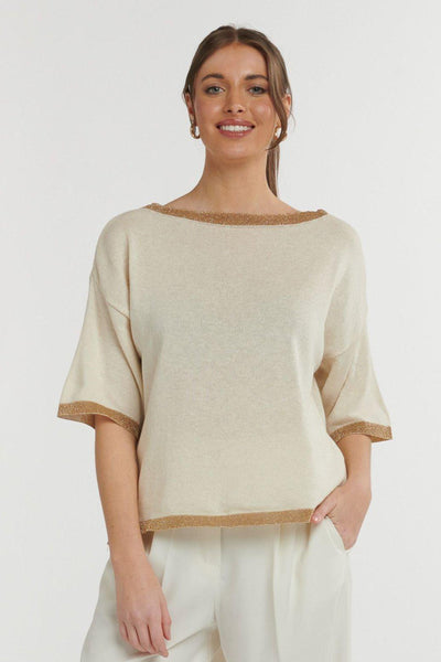 Lurex Knit Top - Beige-Urban Luxury-Lima & Co