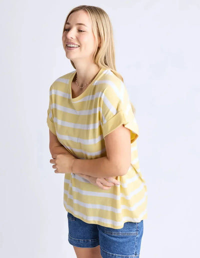 Maddison Tee - Banana & White Stripe-Elm Lifestyle-Lima & Co