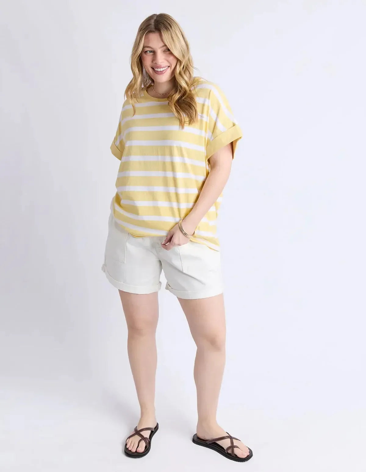 Maddison Tee - Banana & White Stripe-Elm Lifestyle-Lima & Co