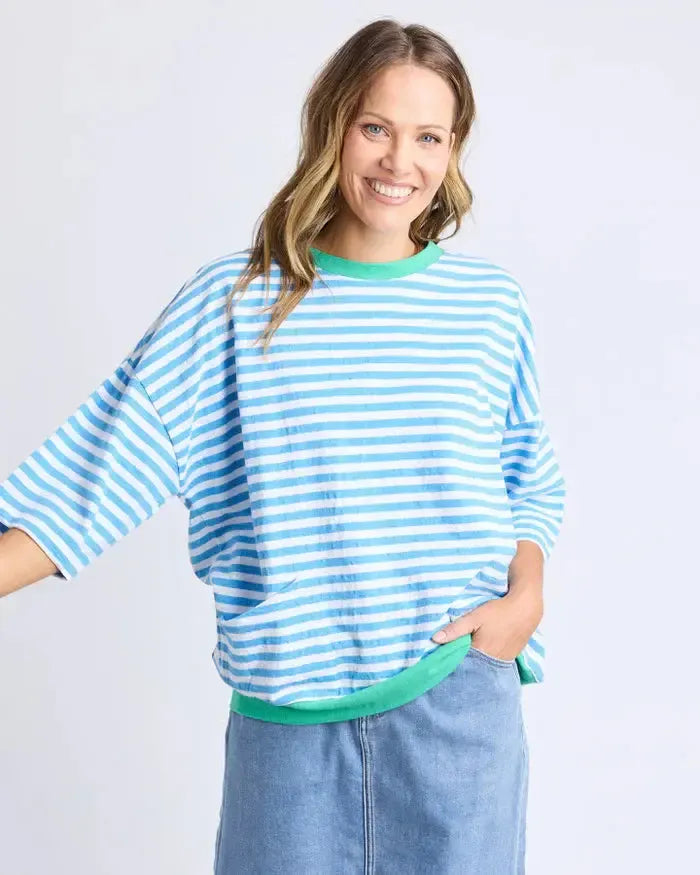 Maize Stripe Ringer Sweat - Blue-Elm Lifestyle-Lima & Co