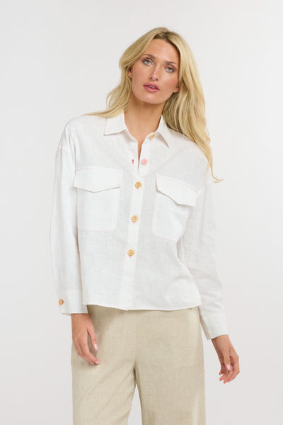 Maverick Linen Shirt - White/Pink-365 Days-Lima & Co