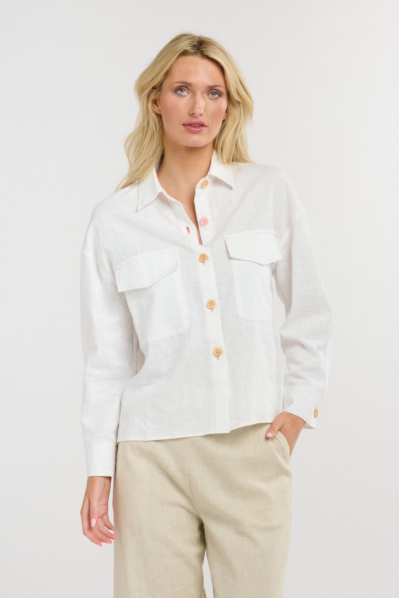 Maverick Linen Shirt - White/Pink-365 Days-Lima & Co