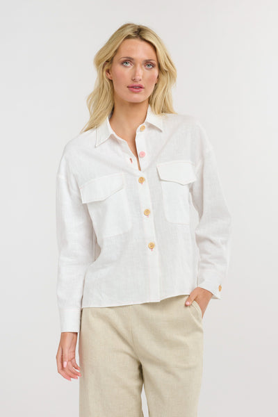 Maverick Linen Shirt - White/Pink-365 Days-Lima & Co