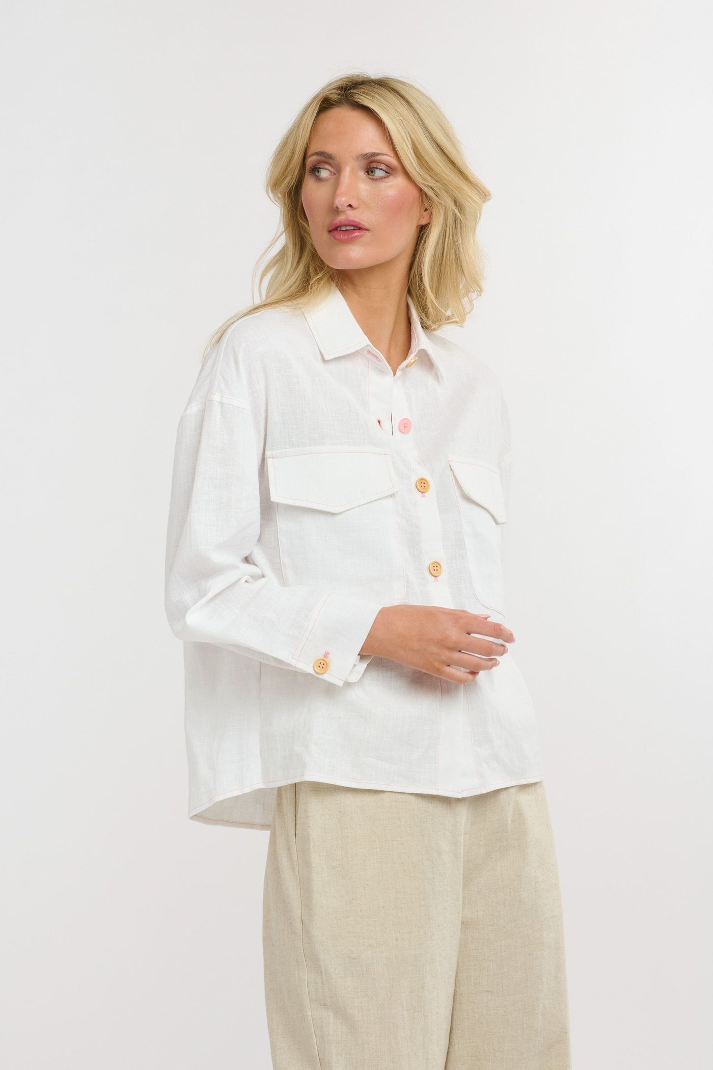 Maverick Linen Shirt - White/Pink-365 Days-Lima & Co