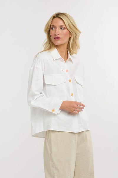 Maverick Linen Shirt - White/Pink-365 Days-Lima & Co