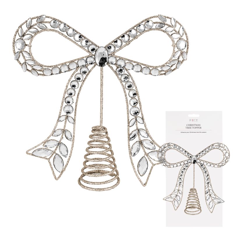 Metal Champagne Glitter Bow Topper-Swing-Lima & Co