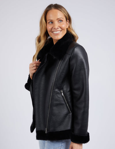 Moto Shearling Jacket - Black-Foxwood-Lima & Co