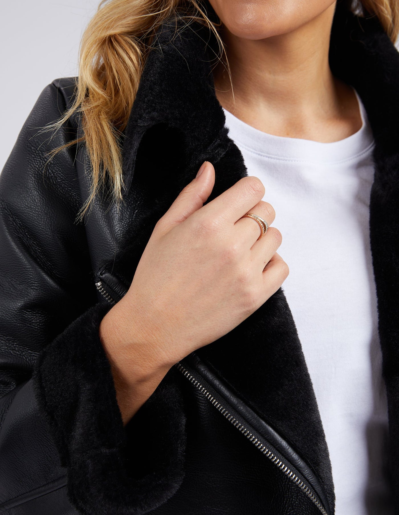 Moto Shearling Jacket - Black-Foxwood-Lima & Co