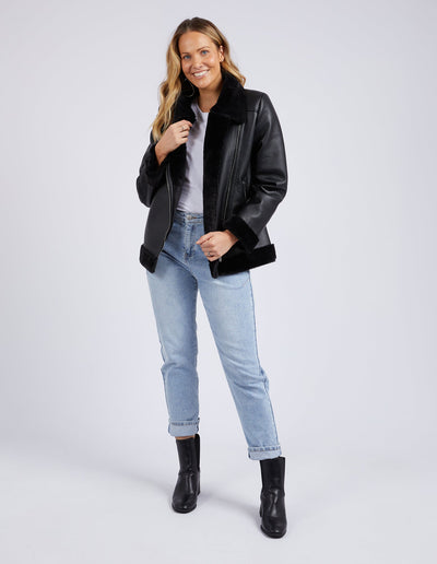 Moto Shearling Jacket - Black-Foxwood-Lima & Co