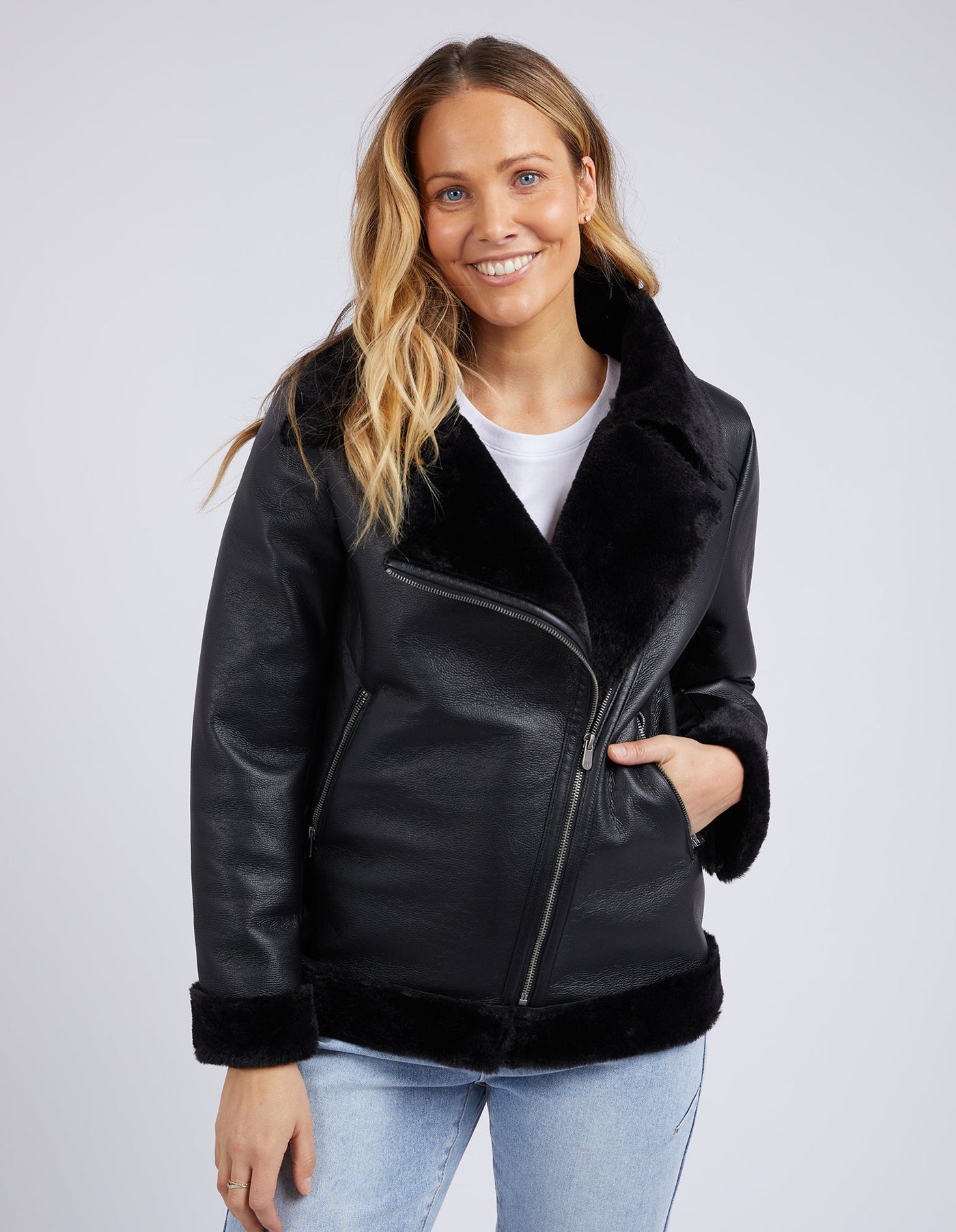 Moto Shearling Jacket - Black-Foxwood-Lima & Co