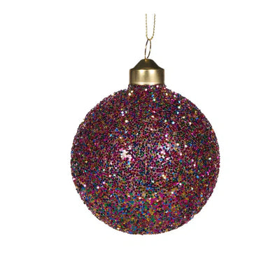 Multi-Coloured Glitter Bauble-Holly and Ivy-Lima & Co