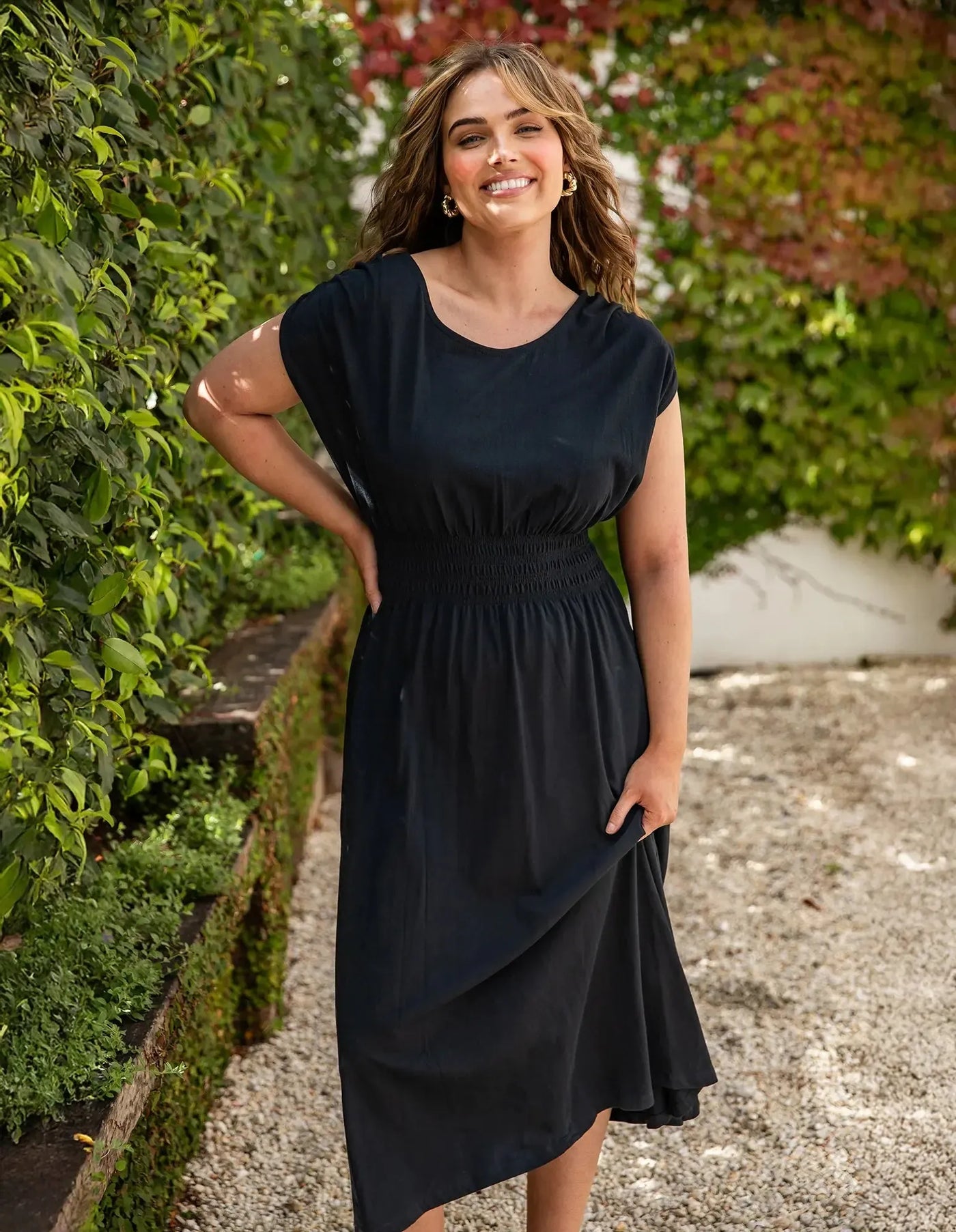 Nelle Midi Dress - Black-Elm Lifestyle-Lima & Co