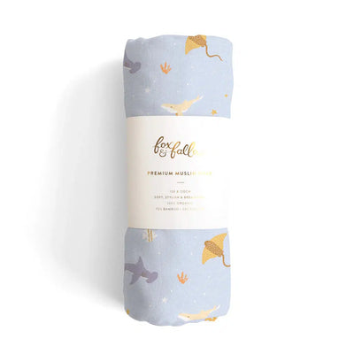 Ocean Creatures Sky Organic Muslin Wrap-Fox And Fallow-Lima & Co