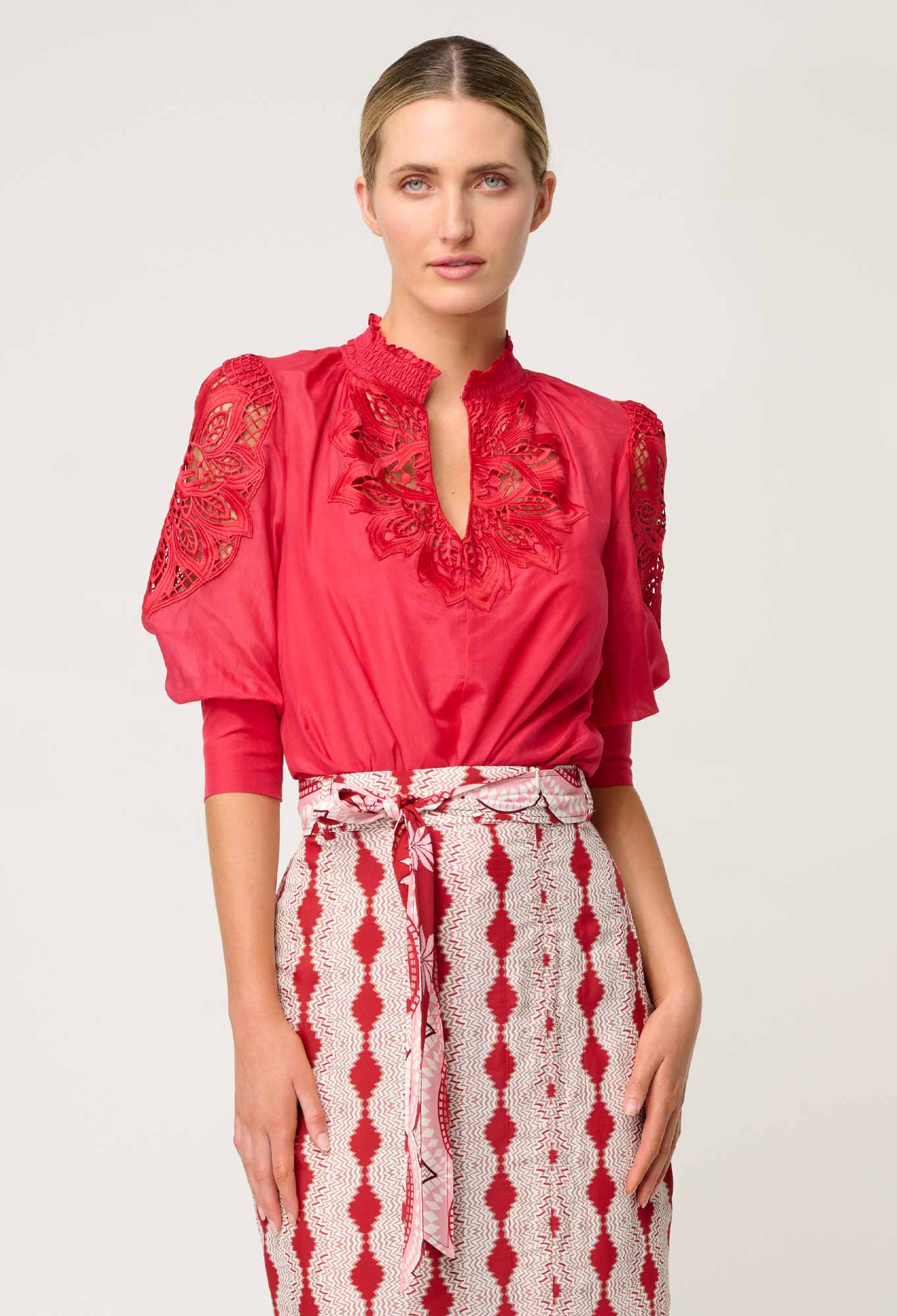 Oleander Lace Blouse - Ruby-Once Was-Lima & Co